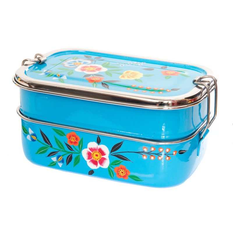 Boite bento / lunch box inox peinte à la main Bilimora bleu