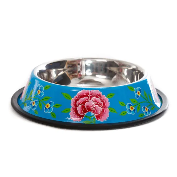 Gamelle pour chien inox peint à la main Edira bleu